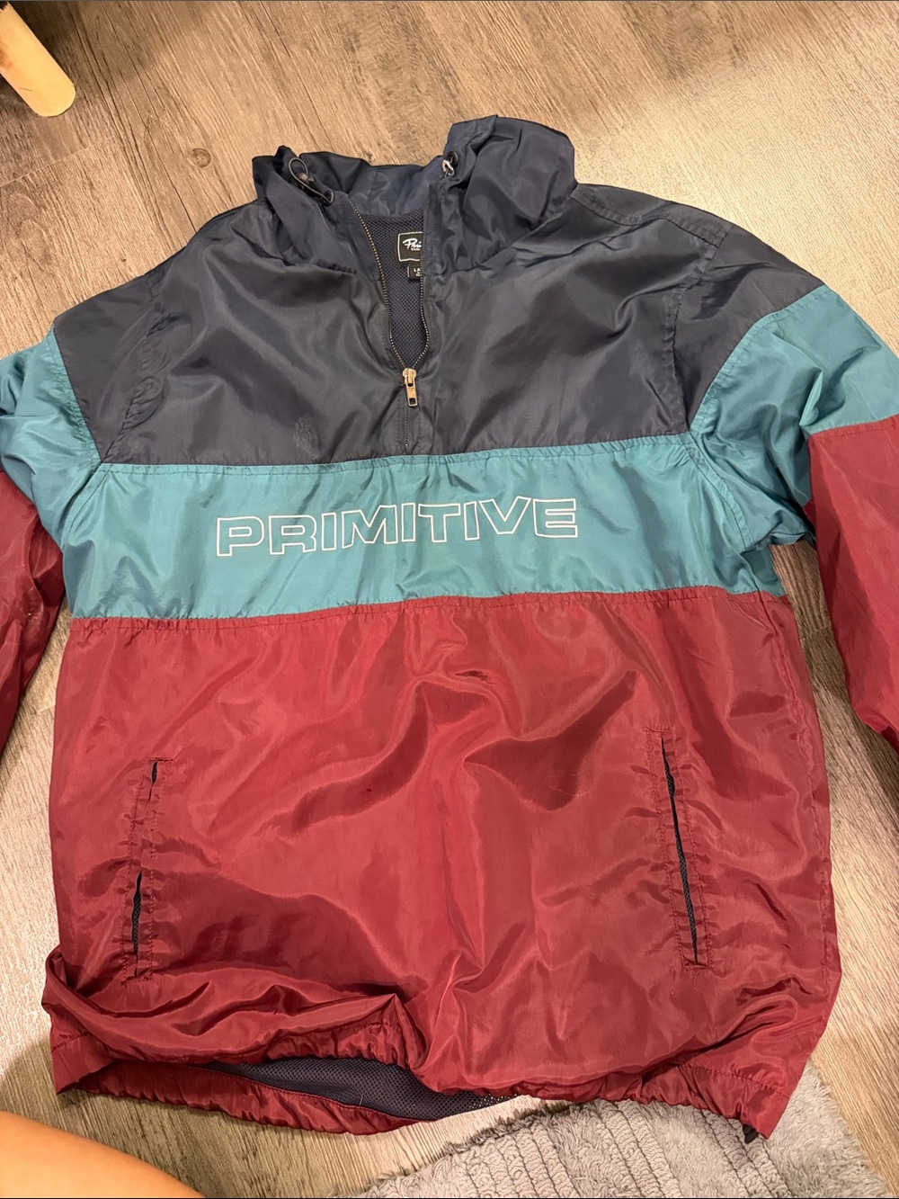 Primitive Colorblock Windbreaker Jacket in Navy, Teal & Burgundy